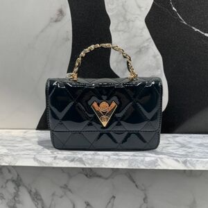 Valentino Orlandi Quilted Black Patent Leather with V lock & Trolly pocket.